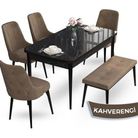 Resim Canisa Concept Yay Serisi, 80X132 Açılabilir Masa Takımı,siyah Mermer Desen Masa 4 Sandalye 1 Bench 