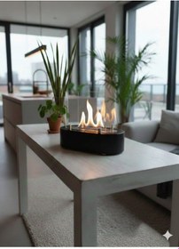 Resim Lüks Masaüstü Şömine Paslanmaz Çelik Hazneli Bioethanol Şömine 