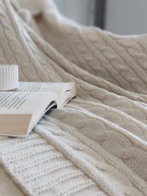 Resim Ponponlu Triko Örme Tv Battaniyesi Örgü Koltuk & Omuz Şalı 