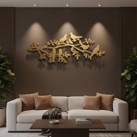 Resim Sezart Küçük Çiçekli Dallar Metal Duvar Tablosu Altın 126,5 x 49,5 