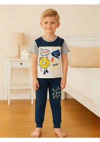 Resim Zekids Erkek Çocuk Eğlenceli Baskılı Kısa Kollu Pijama Takımı-16033 Beyaz 