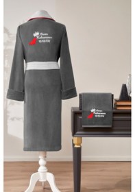 Resim Özdilek Benim Kahramanım Babam Nakışlı Kadife Erkek Bornoz Seti 479843 Gri 