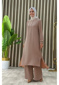 Resim Mismoly Tesettür İkili Takım Uzun Tunik Bol Paça Pantolon 4006-bej Bej 