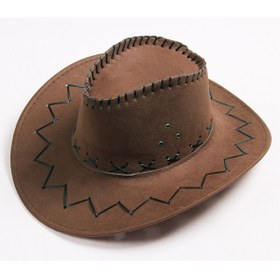 Resim neararsanbizden Bağcıklı Yetişkin Boy Süet Kovboy Şapkası Koyu Kahve Renk 