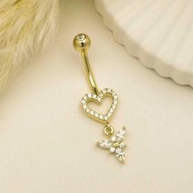 Resim Cherry By Özkonak Taşlı Sallantılı Kalp Gösterişli Göbek Piercing Sarı 