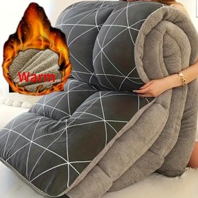 Resim 1 Adet Geometrik Desenli Rahat Kışlık Yorgan - Yumuşak ve Sıcak Çift Taraflı Polyester, Makinede Yıkanabilir, Tüm Mevsimler İçin Peluş Gri & Siyah Tasarım, Kışlık Battaniye 