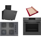 Resim Bosch Gri 3 lü Ankastre Set (HJG852YN0T-POH7C9P30O-DWK66PJ70T) 3D Fry - Pişirme Matı ile 