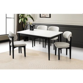 Resim Fidan Beyaz Ahşap Salon Yemek Masa Sandalye Takımı 4 Nergis Sandalyeli Ortadan Açılır Büyüyen 90x140 Siyah-beyaz 