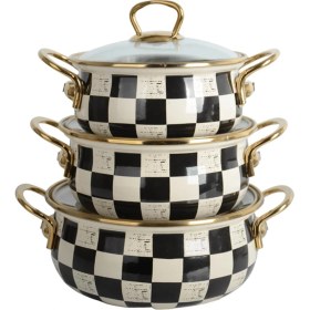 Resim Nishev Elite Class Italyan Dama Model 3 Lü Emaye Güveç Tencere Seti 16/18/20 cm 