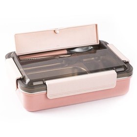 Resim Tantitoni Çelik Dikdörtgen 3 Bölmeli Çatal Ve Kaşıklı Yemek Taşıma Kabı 