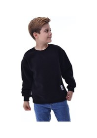 Resim Erkek Çocuk Sweatshirt %100 Pamuk Rahat Kalıp 5-10 Yaş Siyah 