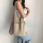 Resim [1pc Bohemian Crochet Omuz Çantası] Kadınlar İçin Örgü Mesh Omuz Çantası, Bohemian El Örgüsü Yaz Tote, Klasik Renkli Polyester Omuz Çantası, Kapanma Yok, Plaj ve Tatil için, Etkinlik Temalı 