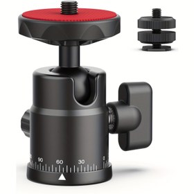 Resim Kompakt Mini Top Kafa H28 Panoramik Tripod Montajı Çift Hot Shoe Adaptörü ile DSLR Kameralar, Akıllı Telefonlar, Aksiyon Kameraları ve Mikrofonlar için - Siyah Çinko Alaşım, 2.49KG Yük Kapasitesi, Kamera Montajı Dişlisi|Şık Metalik Bitiş|Dayanıklı Tripod Montajı 