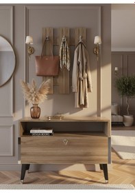 Resim Resital Portmanto Vestiyer - Gp7004-2 - Ceviz Silver Ceviz 