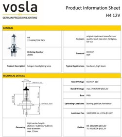 Resim Vosla Vs28881 H4 12v P43t Tırnaklı Halojen Ampul 10'lu Paket 