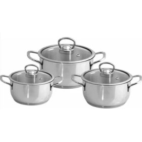 Resim Tiesa Home 3lü Cam Kapak Metal Kulp 304/A Çelik Indüksiyon Güveç Tencere Seti 