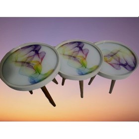 Resim Zigon Sehpa Çember Renkli Dalga Model Kayın Retro Parlak Ceviz 3 