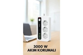 Resim P10 3x Priz 3000W Akım Korumalı 4x USB 2x Type-C Girişli Çoklu Priz 