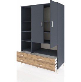 Resim Kronos Dolap 8 Raflı 4 Çekmeceli 2 Kapaklı 132x59x195 Antrasit-antrasit/çam Antrasıt/atlas Çam 