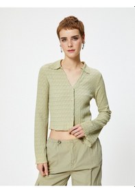 Resim Koton Uzun Çan Kol Gömlek Dokulu Slim Fit Yeşil 4sal10133ık 4SAL10133IK780 Yeşil 