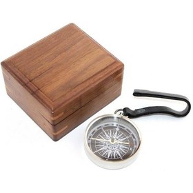 Resim Ahşap Kutulu Krom Pusula 