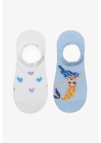 Resim Penti Kız Çocuk Mermaid Love 2li Çok Renkli Babet Çorap 