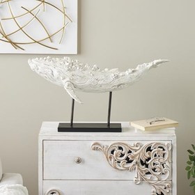 Resim Deco 79 Polystone Balina Dekoratif Heykel Dokulu Ev Dekoru Heykeli Kahverengi Rahatsız Edici ve Siyah Metal Standlı, Vurgu Heykelcik 81,28 cm x 45,74 cm x 40,64 cm, Krem 