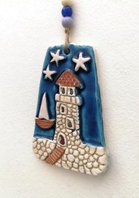 Resim SUME Seramik Mini Deniz Feneri Dekoratif Duvar Süsü 