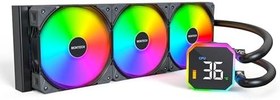 Resim MONTECH HyperFlow Dijital 360 CPU Sıvı Soğutucu, 3100 RPM Pompalı 360 mm AIO, 3×120 mm E28 ARGB Fanlar, Gerçek Zamanlı Dijital Ekran, Intel ve AMD Desteği (Siyah) 