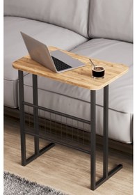 Resim Metal Ayaklı Laptop Sehpası Koltuk Sehpası Kahvaltı Masası Çalışma Sehpası - Atlantik Çam Desenli Atlantik Çam 