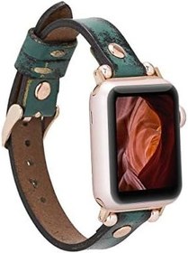 Resim Bouletta Apple Watch Deri Kordon Vintage Ferro RoseGold Troklu V6SEF Yeşil 