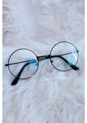 Resim Unisex Siyah Yuvarlak Şeffaf Gözlük 