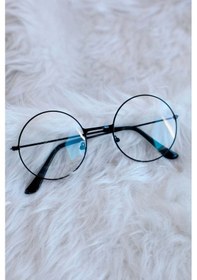 Resim Unisex Siyah Yuvarlak Şeffaf Gözlük 