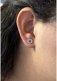 Resim Kadın Nazar Boncuğu Model Yuvarlak Taşlı Gümüş Küpe 