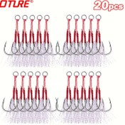 Resim 20 Adet Çift Balıkçılık Çengeli Kiti, Lüminesans Yardımcı Çengeli ile PE Hattı ve Ağır Hizmet Bölünmüş O Halkası, Yüksek Karbon Çelik Jigging Çengeli için Yavaş PITCH Jigging, Sevgililer Günü Baba Günü Hediyesi - Çeşitli Boyutlar 