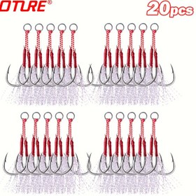Resim 20 Adet Çift Balıkçılık Çengeli Kiti, Lüminesans Yardımcı Çengeli ile PE Hattı ve Ağır Hizmet Bölünmüş O Halkası, Yüksek Karbon Çelik Jigging Çengeli için Yavaş PITCH Jigging, Sevgililer Günü Baba Günü Hediyesi - Çeşitli Boyutlar 