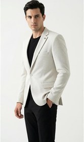 Resim Erkek Blazer Ceket - Slim Fit Karyağdı Desenli - Tek Düğmeli Spor Şık Günlük Ofis Ceketi 