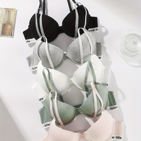 Resim Her Gün 5'li Push-Up Sütyenler - Alfabedeki Desenli Elegant Viskoz Blend, Renk Bloğu Detayı, Sökülemez Doldurma, Yüksek Destekli Underwire, Örgü Kumaş, Ayarlanabilir Askılar 