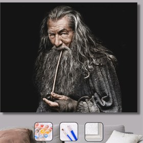 Resim Pastelya Sayılarla Boyama Seti Çerçeveli Kasnaklı Gri Gandalf Yüzüklerin Efendisi 