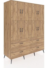 Resim Kronos Gardrop 8 Raflı 4 Çekmeceli 8 Kapaklı 176x59x221 Çam-çam Beyaz 