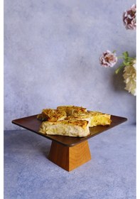 Resim Justwood Ligna Melamin Ahşap Rölyefli 22 Cm Piramit Ayaklı Pasta Tabağı, Servis Tabağı, Sunumluk Koyu Kahverengi 