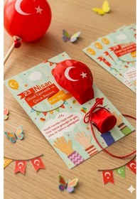 Resim 10 Adet Balon ve 23 Nisan Tebrik Kartı 10'lu Set Türk Bayraklı Balon 