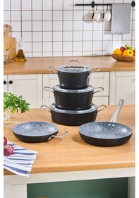 Resim Karaca Biogranit Monet 8 Parça Tencere Seti Siyah 