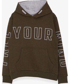 Resim Breeze Erkek Çocuk Yazı Baskılı Sweatshirt 9-16 Yaş, Haki Yeşil Haki 