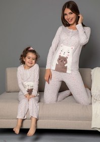 Resim Siyah İnci çocuk Pamuklu Likrali Düğmeli Nakışlı Pijama Takım 