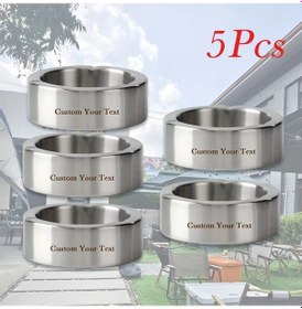 Resim Xuweiwei Frosted Silver Five Piece Set 5 Parça Paslanmaz Çelik Kalınlaştırılmış Rüzgar Geçirmez Kül Tablası Ev Dekorasyon 