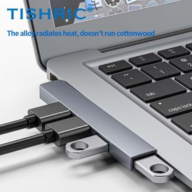 Resim TISHRIC 4 Portlu USB 3.0 Docking İstasyonu, Yan Takma USB Type-C Splitter, Dizüstü Bilgisayar Uzatma Hub, Elektronik Bileşenler, Isı Radyasyon Alüminyum Tasarım 