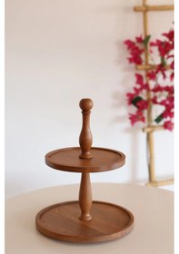Resim 2 Katlı 21/25 Cm Ahşap Kek Pasta Sunumluk Standı, Servis Sunum 