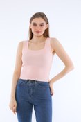 Resim ByElits Kadın Pembe Kolsuz Bluz Kalın Askılı Atlet Ince Yazlık Kare Yaka Triko 