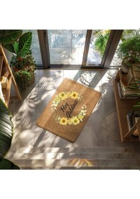 Resim Hoş Geldiniz Neşeli Font Dekoratif Kapı Önü Paspası Bej 